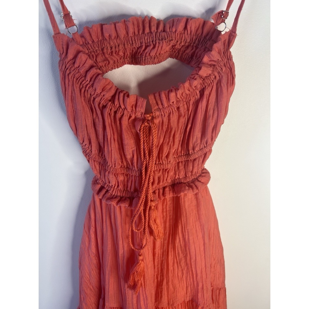 Coral Midi Tiered Open Back Boho Beach Party Dress Women‎ M Indie Festival - Picture 10 of 13